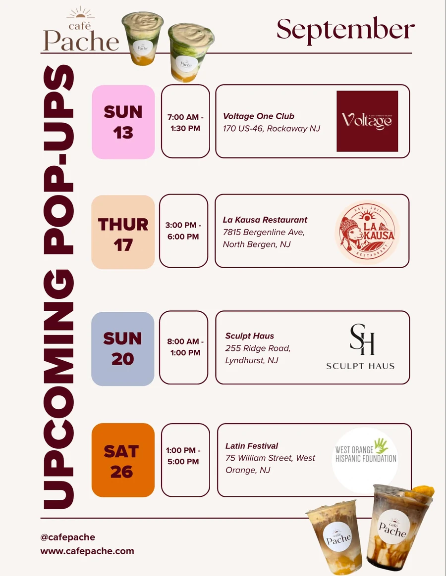 Calendario de pop-ups de café Pache para septiembre